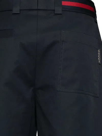 Gucci Shorts In Doppio Twill Di Cotone Con Nastro Web In Ink