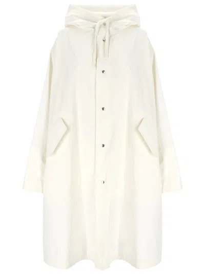 Jil Sander Cotton Hooded Raincoat In White