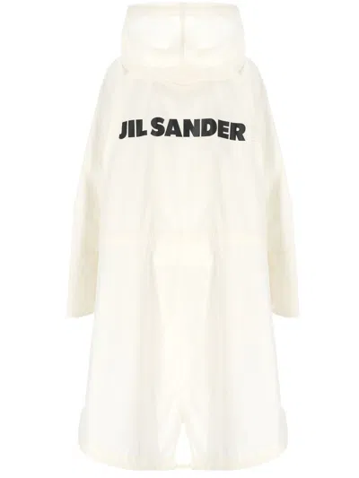Jil Sander Cotton Hooded Raincoat In White