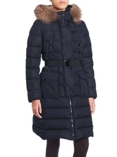 Moncler Khloe Quilted Puffer Coat W/ Fur Hood In Navy | ModeSens