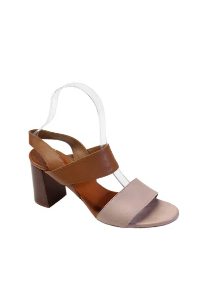 Chloé Women's Open Toe Block Heels Sling Back Leather Sandals Brown In Brown