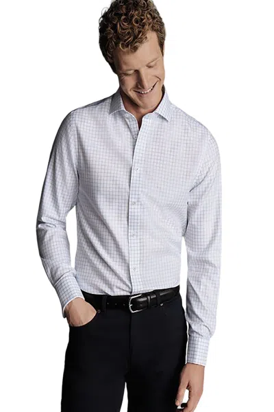 Charles Tyrwhitt Men's Non-iron Clifton Weave Check Cutaway Slim Fit Shirt Double Cuff In Multi