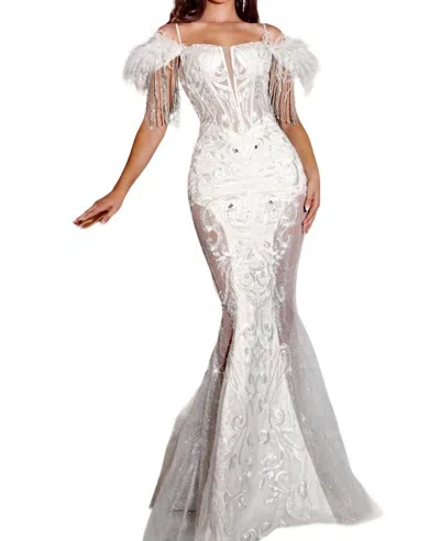 Portia And Scarlett Feathered Glitter Maxi Dress In White In White