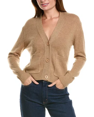 Forte Cashmere Pocket V-neck Wool & Cashmere-blend Cardigan In Brown