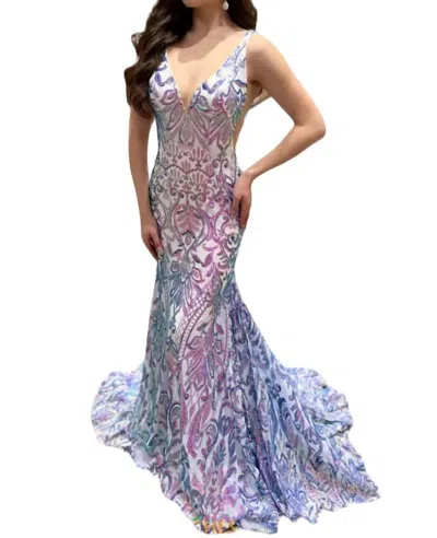 Jovani Glimmering Mermaid Maxi Dress In White/muli In Multi