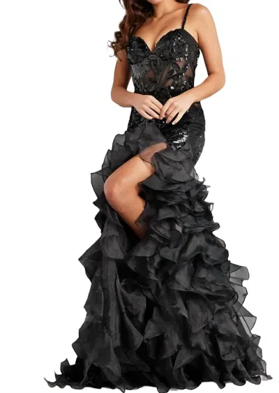 Jovani Romantic Sweetheart Maxi Dress In Black In Black