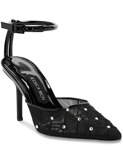 Jessica Rich Amora Womens Mesh Pointed Toe Slingback Heels In Black