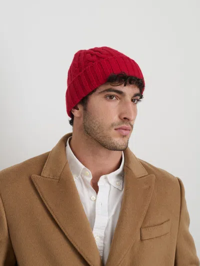 Alex Mill Aran Cable Beanie In Wool In Crimson
