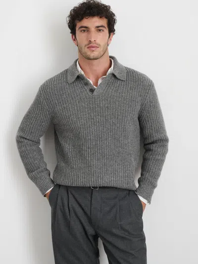 Alex Mill Carl Polo Sweater In Chunky Wool In Heather Grey