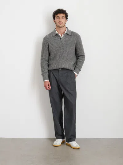 Alex Mill Carl Polo Sweater In Chunky Wool In Heather Grey