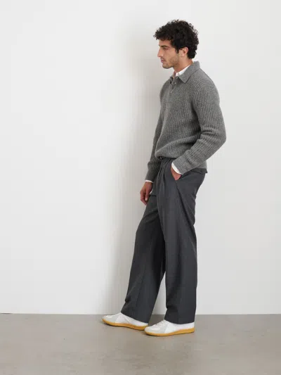 Alex Mill Carl Polo Sweater In Chunky Wool In Heather Grey