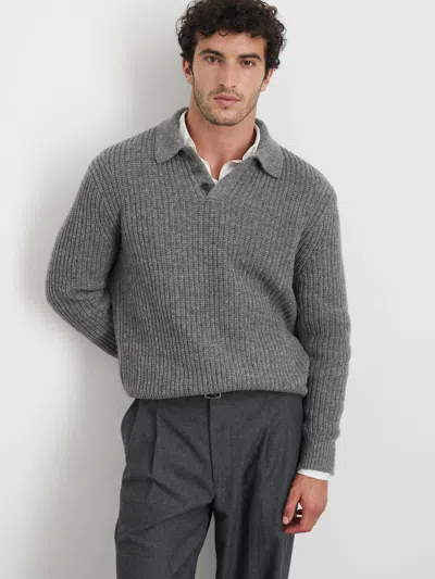 Alex Mill Carl Polo Sweater In Chunky Wool In Heather Grey