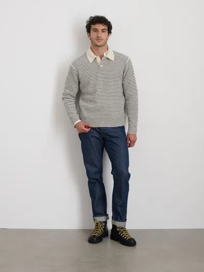 Alex Mill Carl Polo Sweater In Stripe In Ivory/navy