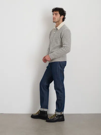 Alex Mill Carl Polo Sweater In Stripe In Ivory/navy
