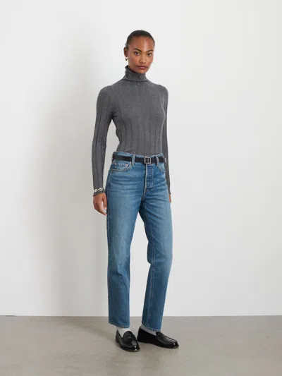 Alex Mill Ellie Ribbed Turtleneck In Cotton Cashmere In Heather Grey