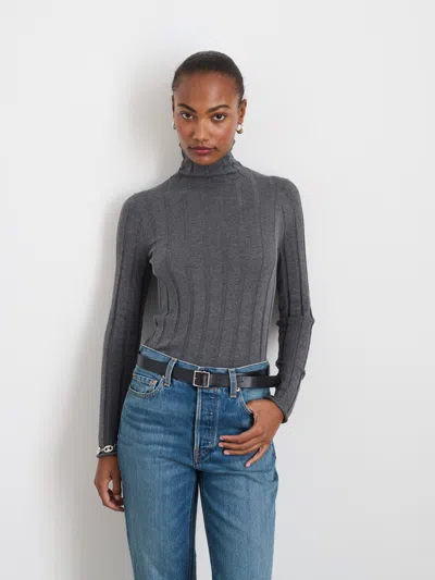 Alex Mill Ellie Ribbed Turtleneck In Cotton Cashmere In Heather Grey