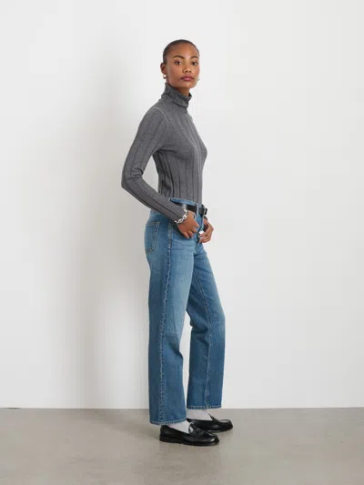 Alex Mill Ellie Ribbed Turtleneck In Cotton Cashmere In Heather Grey