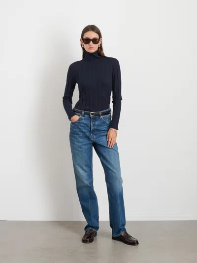 Alex Mill Ellie Ribbed Turtleneck In Cotton Cashmere In Navy