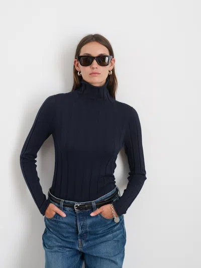 Alex Mill Ellie Ribbed Turtleneck In Cotton Cashmere In Navy