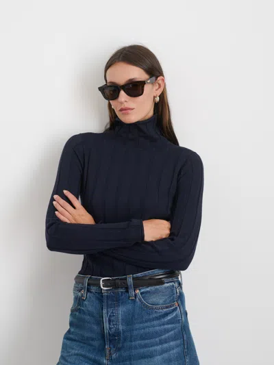 Alex Mill Ellie Ribbed Turtleneck In Cotton Cashmere In Navy