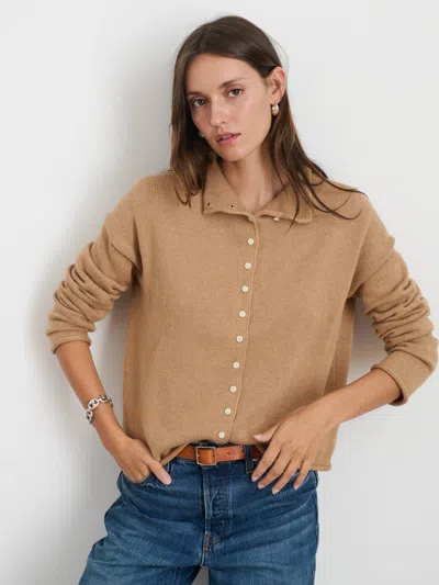 Alex Mill Taylor Rollneck Cardigan In Cotton Cashmere In Camel