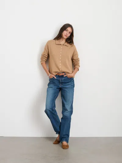 Alex Mill Taylor Rollneck Cardigan In Cotton Cashmere In Camel