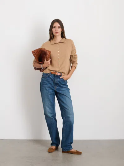 Alex Mill Taylor Rollneck Cardigan In Cotton Cashmere In Camel