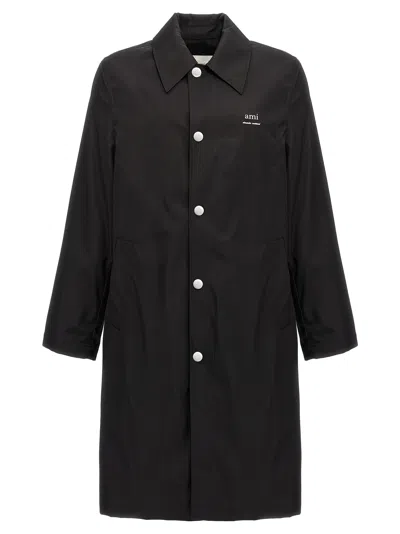 Ami Alexandre Mattiussi Ami Paris Black Coat With Classic Collar And Front Button Closure In Cotton Blend Man