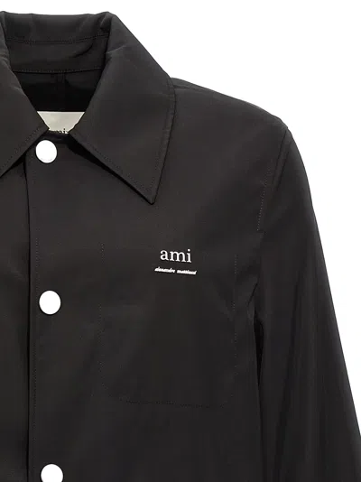 Ami Alexandre Mattiussi Ami Paris Black Coat With Classic Collar And Front Button Closure In Cotton Blend Man