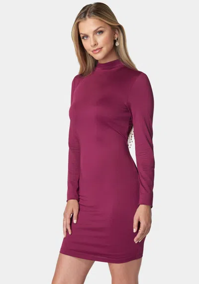 Bebe Crystal Fringe Open Back Mini Dress In Raspberry