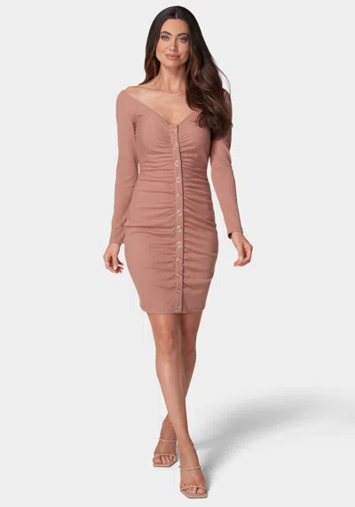 Bebe Snap Rib Knit Jersey Dress In Mauve