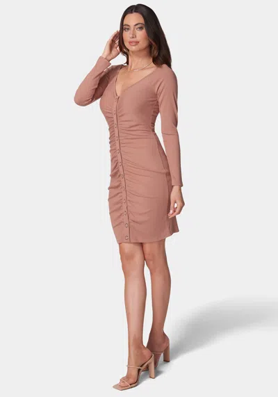 Bebe Snap Rib Knit Jersey Dress In Mauve