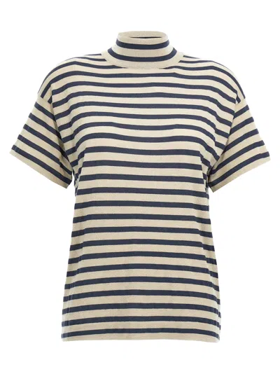 Brunello Cucinelli Sparkling Stripe Turtleneck Sweater In Cashmere And Silk