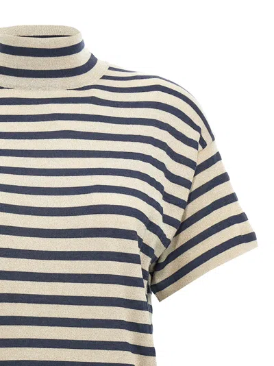 Brunello Cucinelli Sparkling Stripe Turtleneck Sweater In Cashmere And Silk