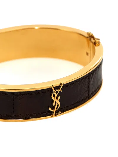 Saint Laurent 'ysl' Leather Inlay Bracelet