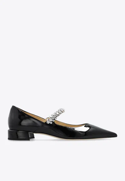 Jimmy Choo Women Black Ballet Flats With Crystals On Strap In Patent Leather Woman In Black