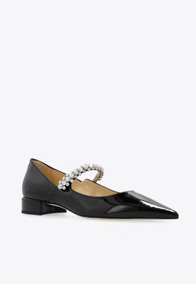 Jimmy Choo Women Black Ballet Flats With Crystals On Strap In Patent Leather Woman In Black