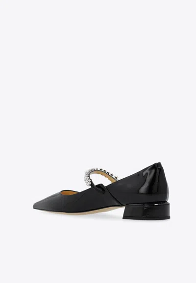 Jimmy Choo Women Black Ballet Flats With Crystals On Strap In Patent Leather Woman In Black