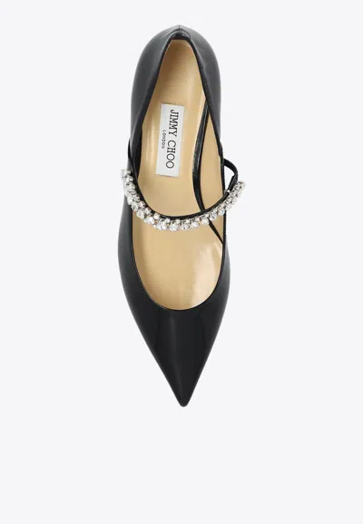 Jimmy Choo Women Black Ballet Flats With Crystals On Strap In Patent Leather Woman In Black
