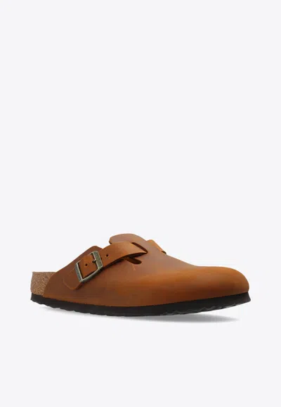 Birkenstock Boston Oiled Leather Mules In Brown