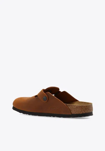 Birkenstock Boston Oiled Leather Mules In Brown