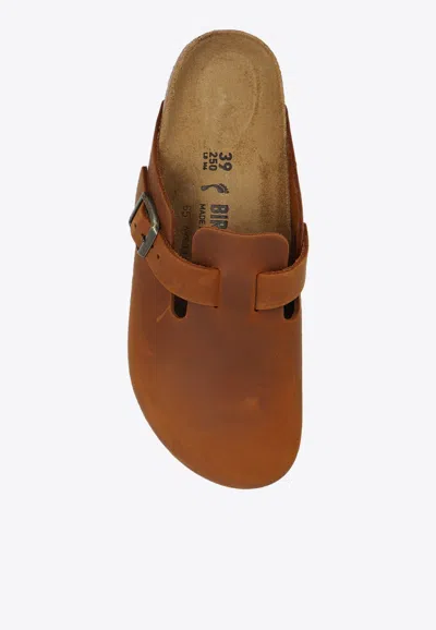 Birkenstock Boston Oiled Leather Mules In Brown