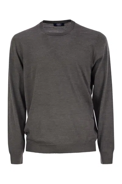 Fedeli Crew-neck Sweater In Virgin Wool In Black