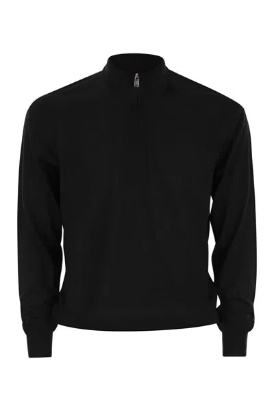 Fedeli Favonio - Virgin Wool Sweater With Full Zipper In Black