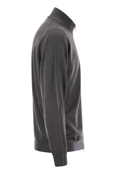 Fedeli Favonio - Virgin Wool Sweater With Full Zipper In Grey
