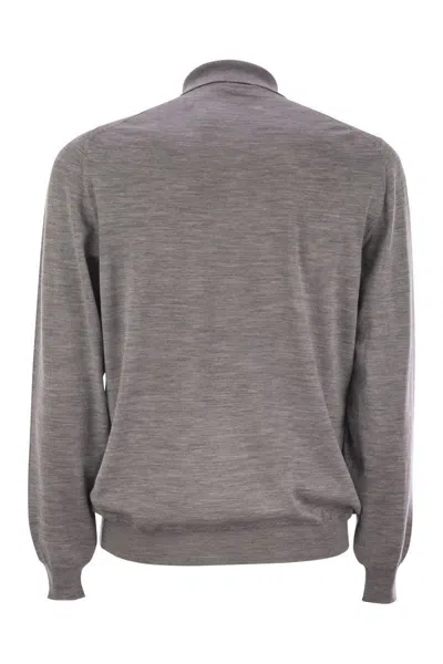 Fedeli Three-button Virgin Wool Polo Shirt In Grey