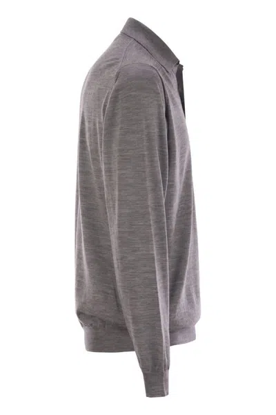 Fedeli Three-button Virgin Wool Polo Shirt In Grey