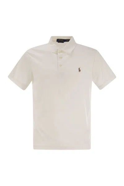 Polo Ralph Lauren Mens American Heather Short-sleeved Logo-embroidered Custom Slim-fit Cotton-jersey Polo Shirt In White