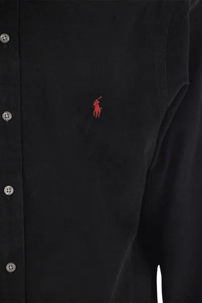 Shop Polo Ralph Lauren Slim-fit Velvet Shirt In Black