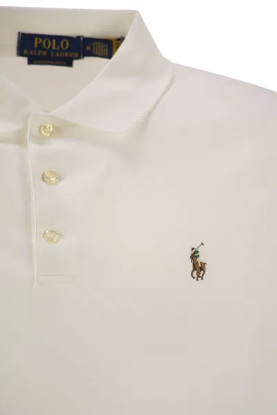 Polo Ralph Lauren Mens American Heather Short-sleeved Logo-embroidered Custom Slim-fit Cotton-jersey Polo Shirt In White